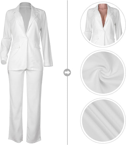 Womens Fall Fashion 2 Piece Blazer Sets Open Front Blazers and Slim Fit Pants Suits Set