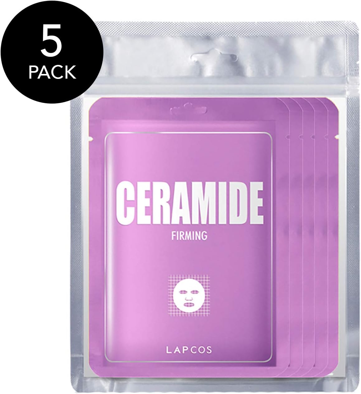 LAPCOS Ceramide Sheet Mask, Daily Moisturizing Face Mask, Hydrates & Plumps Skin, Korean Beauty Favorite 5-Pack