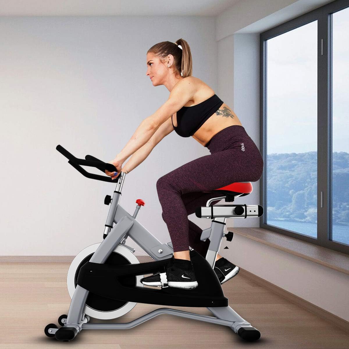 Sparnod Fitness SSB Series Spin Bike Exercise Cycle for Home Gym (Free Installation Service) with Heavy Duty Spinning Flywheel for Natural Road Bicycle Feel - Indoor Stationary Cycling Machine