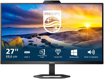 Philips 27" IPS QHD Frameless Monitor with HDMI, Display Port,USB C and USB 3.2 x 4 Built in Speaker, Built in Webcam with Mic - 27E1N5600HE