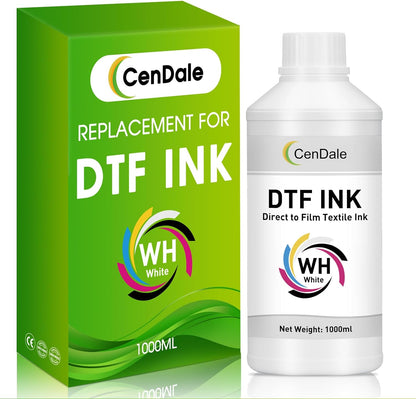 CenDale Premium DTF Ink 600ML- DTF Transfer Ink for PET Film, Refill for DTF Printers Epson ET-8550, XP-15000, L1800, L805, R1390, R2400, Heat Transfer Printing Direct to Film (100ml x 6, CMYK Wh)