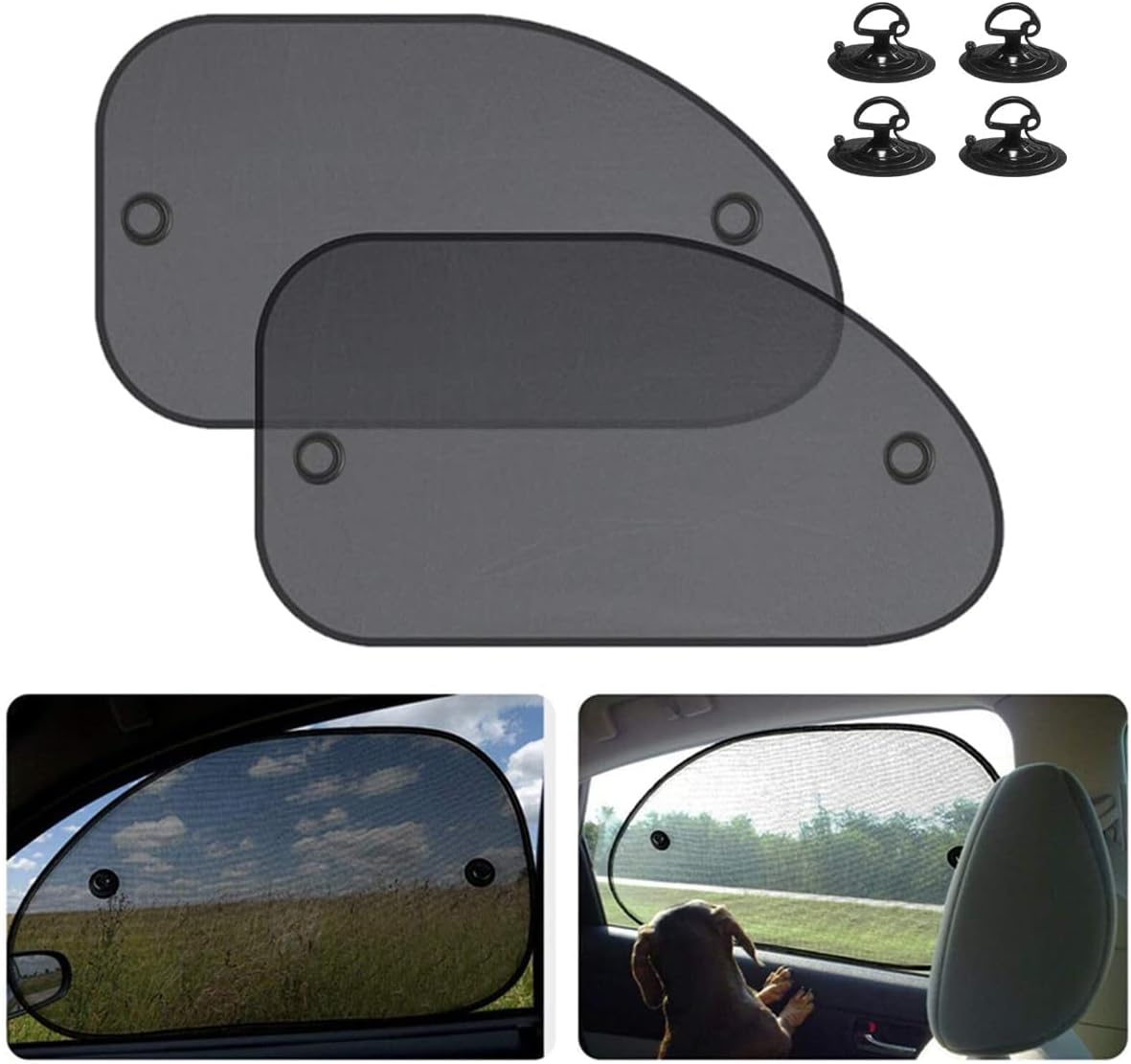 Car Rear Window Sunshade with Suction Cup, 2 Pcs Sun UV Rays Protection for Car Back Window, Sunlight Shield Blocker Mesh Cover for Rear Facing Seats, Car Accessories for Pets/Children (39"x19"/Rear)