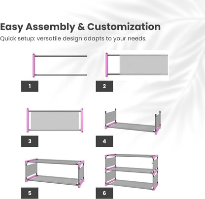 FLOEZY 6-Layer Shoe Rack Organizer, Standing Shoe Racks, Metal Stackable Shoe Shelf Storage, Space-Saving Expandable & Adjustable Shoe Tower for Home, Room, Hallway, Closet & More (Grey)