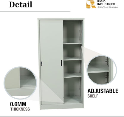 RIGID Steel Cupboard Sliding Door, Steel Filing Cupboard, Cabinet with Shelves Storage (White)