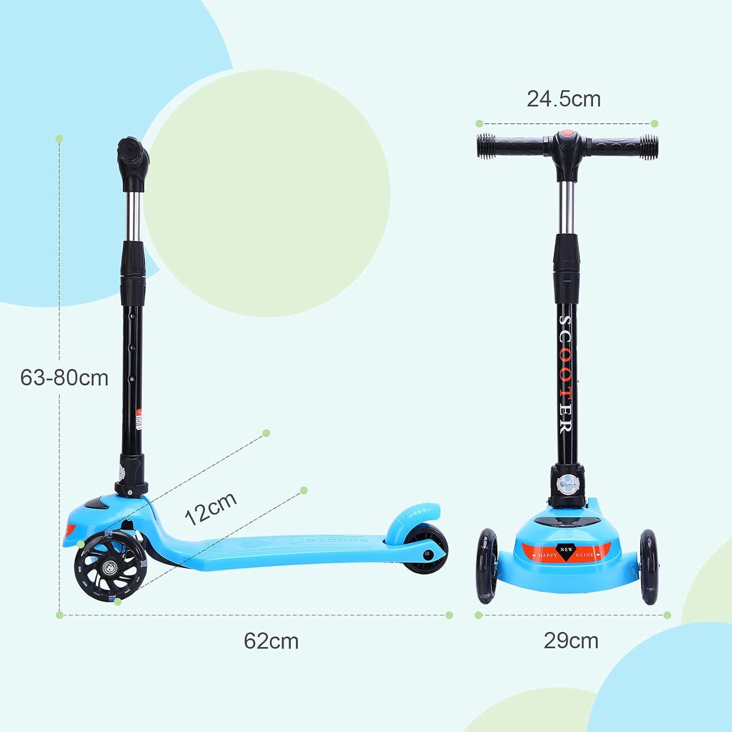 Beauenty 3 Wheel Kids Scooter, Flashing Wheels Scooter for Kids, 4 Height Adjustable Kids Toys for Age 3-13 Years Old Boys Girls, Easy Folding for Carrying Outdoor