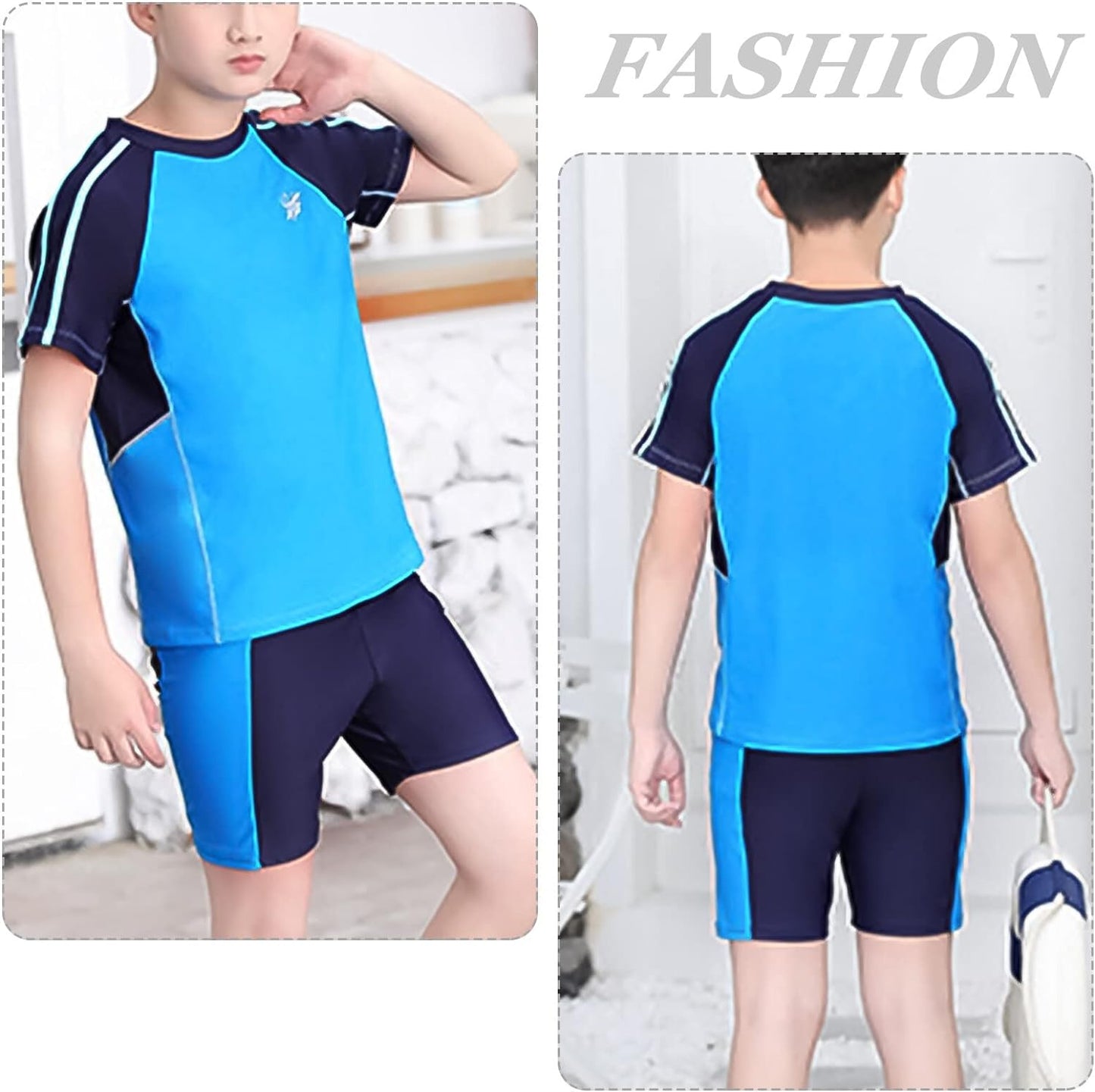 Maeau Boys Rash Guard Swimsuit UPF 50+ Swim Bathing Suit 3 Piece Sun Protection Swimwear Set