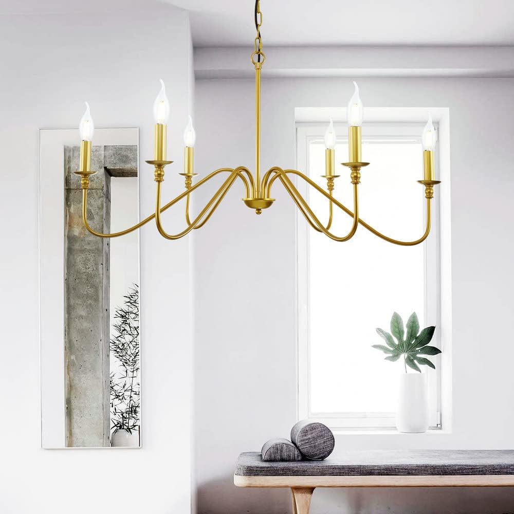 Miluolan Gold Chandelier, 6-Light Modern Chandelier for Dining Room, Bedroom, Foyer, Living Room, Kitchen Island, Entryway, Office, Bar,Farmhouse Decor