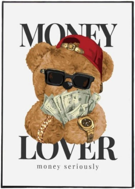 Money Lover Poster, Wall Decor, Canvas unframed (60-39), Wall Art Picture Print (White), Motivational Wall Art,