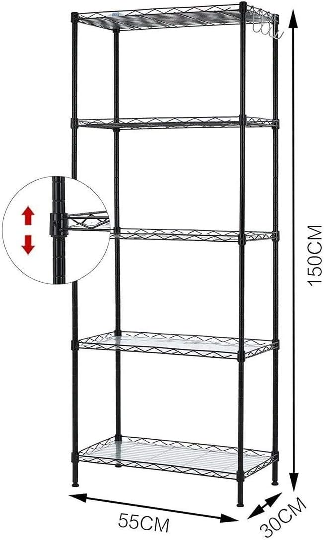 BEONE 5-Shelf Shelving Storage Units, BEONE Adjustable Duty Metal Shelf Wire Storage Rack for Home Office Garage Kitchen Bathroom Organization (Black)