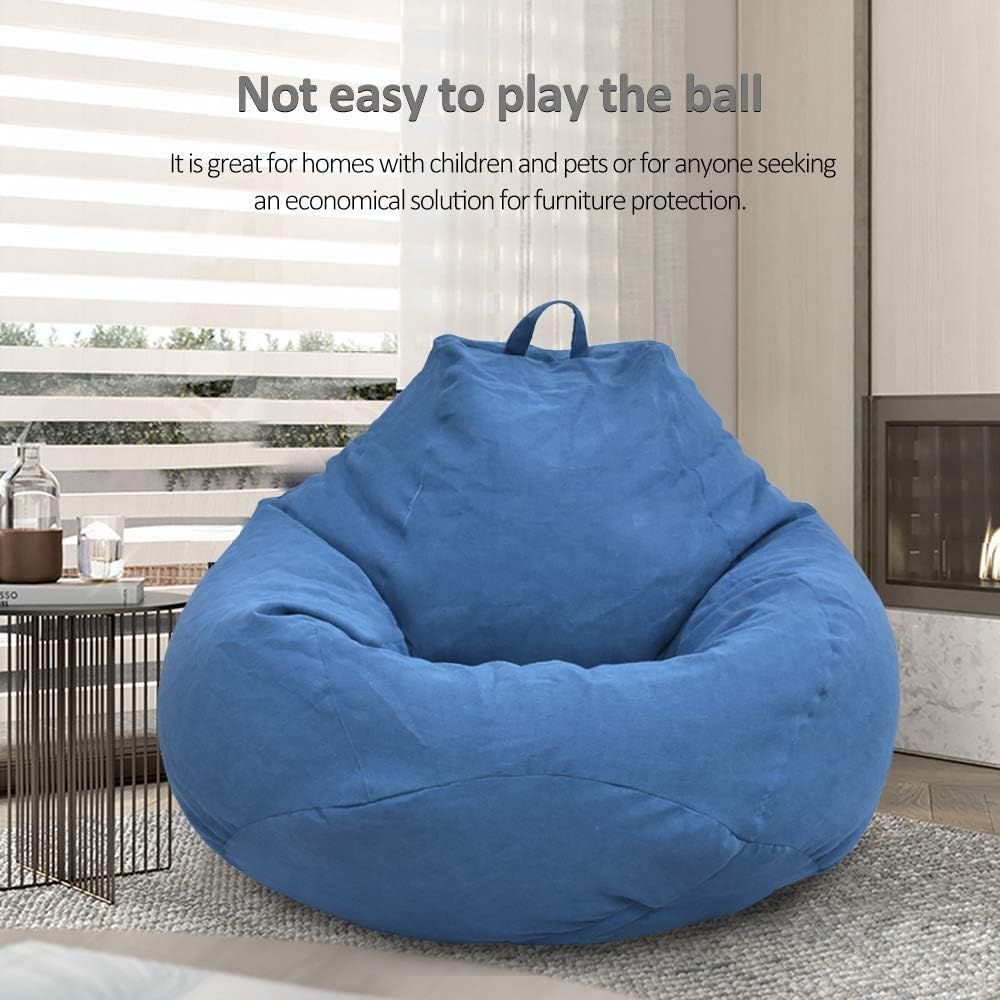 Bean Bag Chair Sofa Cover (No Filler), Lazy Recliner High Back Large Bean Bag Storage Chair Cover Bag,for all ages, No Filler (Blue)