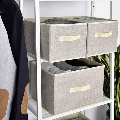 AMERTEER Storage Bin for Shelves, Fabric Closet Organizer Boxes with Handles, Cloth Storage Bin for Home Office & Living Room, Medium, Beige, 3-Pack