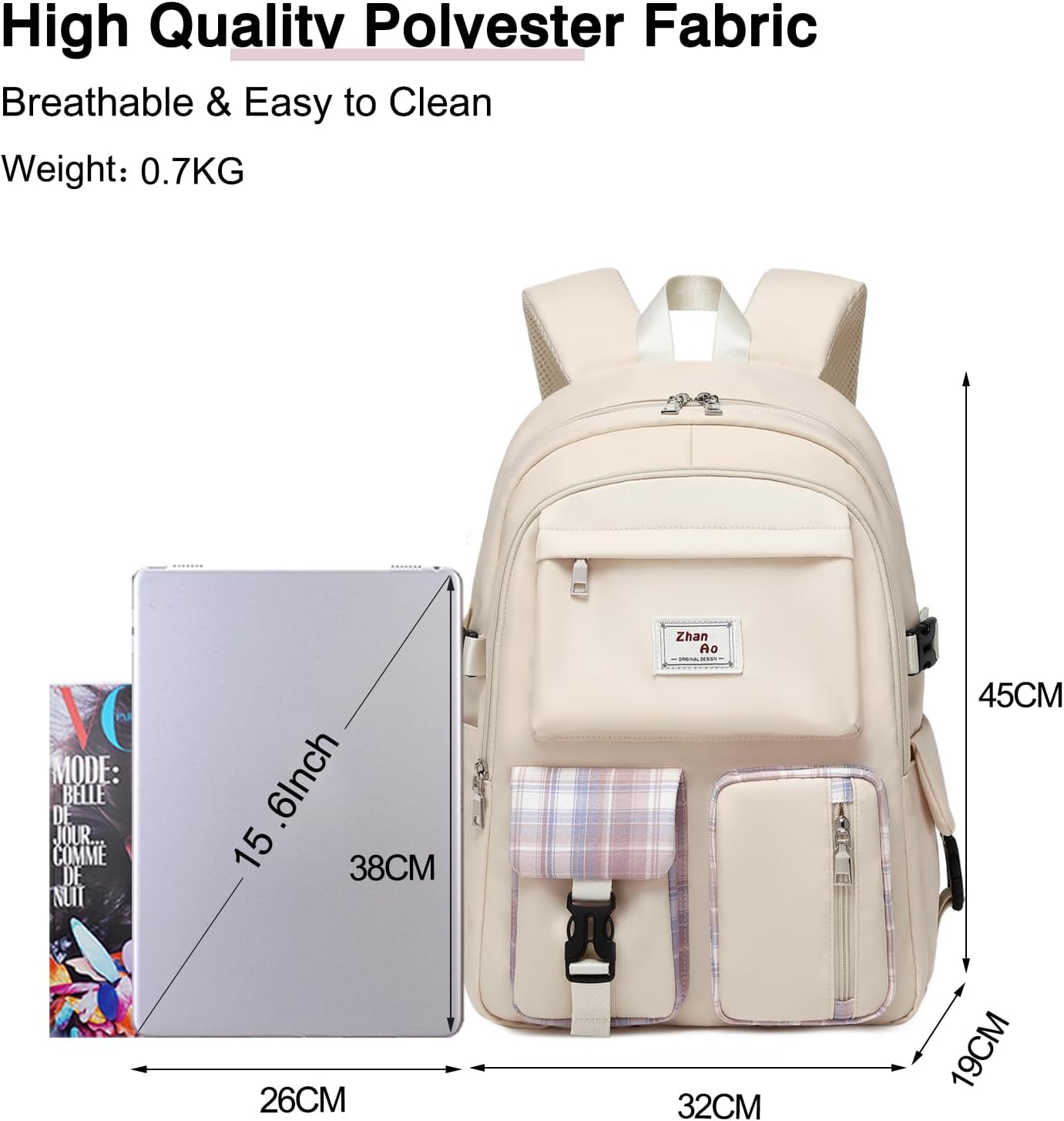 FANDARE Casual Backpack Girl School Bag Boy Daypacks Large Laptop Bag Students College Daypacks Bookbag fit 15.6 inch Laptop Teens Travel Spring Outing Shopping Rucksack Waterproof Polyester