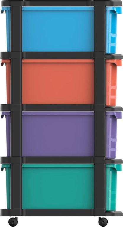 Cosmoplast 3 Tiers Multipurpose Storage Cabinet With Wheels, Dark Red With Translucent Drawers