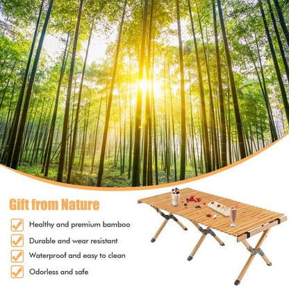 AUTOYSUR Folding Wooden Camping Table Portable Picnic Table w/Carry Bag Roll-up Bamboo Tabletop Outdoor Travel Camping Table (Coffee)