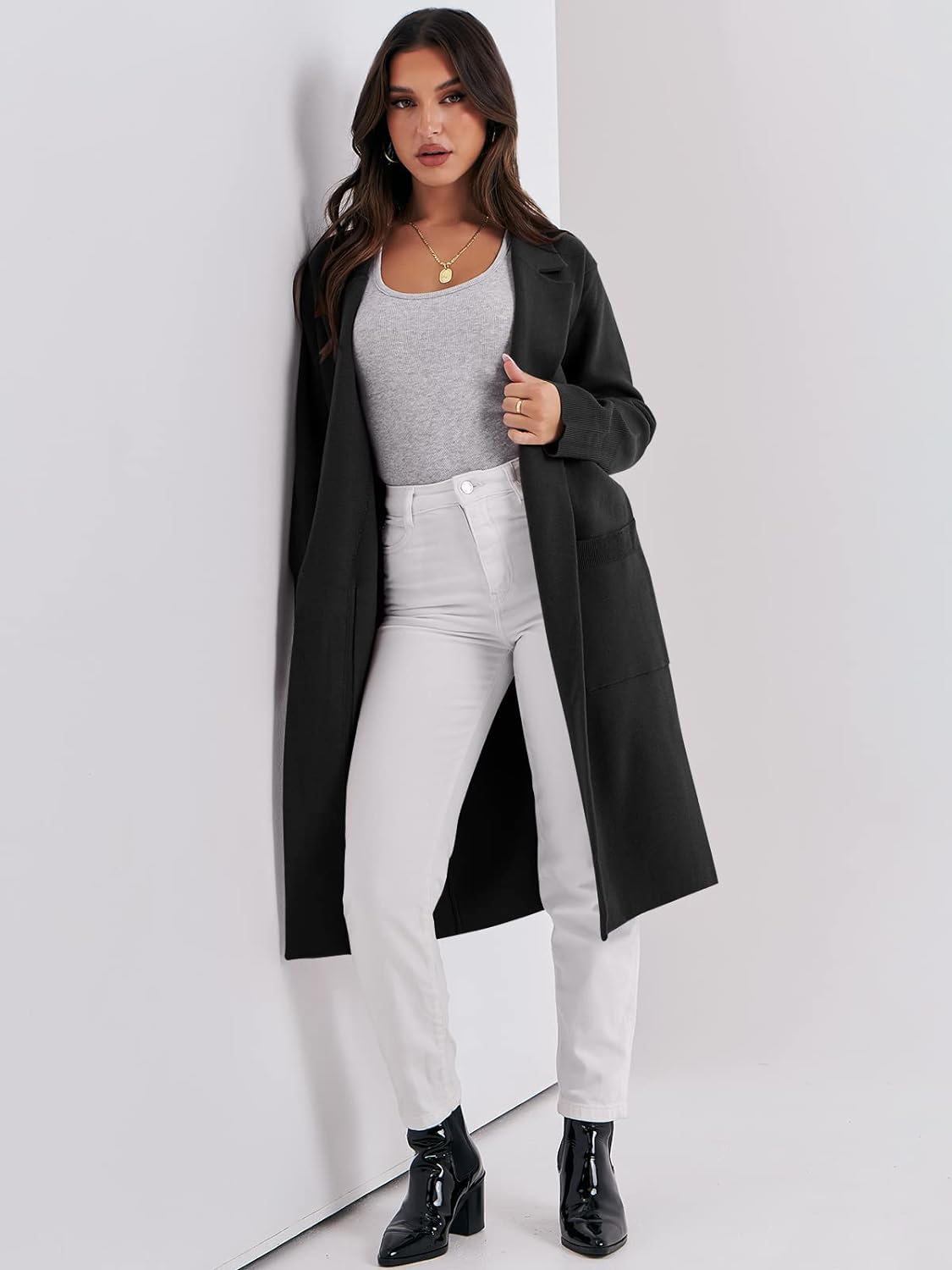 ANRABESS Cardigan for Women Oversized Open Front Sweater Coat Long Sleeve Lapel Blazer Jacket Fall Outwear Coatigan