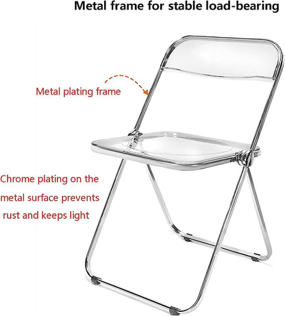 Folding Chair,Transparent Acrylic Chair,Dressing Dining Chair, Live Photo and Makeup Chair,Crystal Light Luxury Stool Backrest,18x19x30in PC Seat Chrome (white 1)