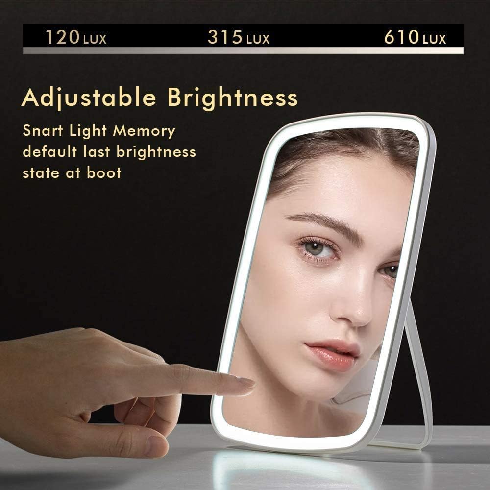 Jordan & Judy NV505 Tri-Color LED Make-Up Mirror With 3 Different Color Lighting Modes Touch Screen Vanity Adjustable Light Brightness USB Rechargable Battery | 2400mAh Battery - Beige