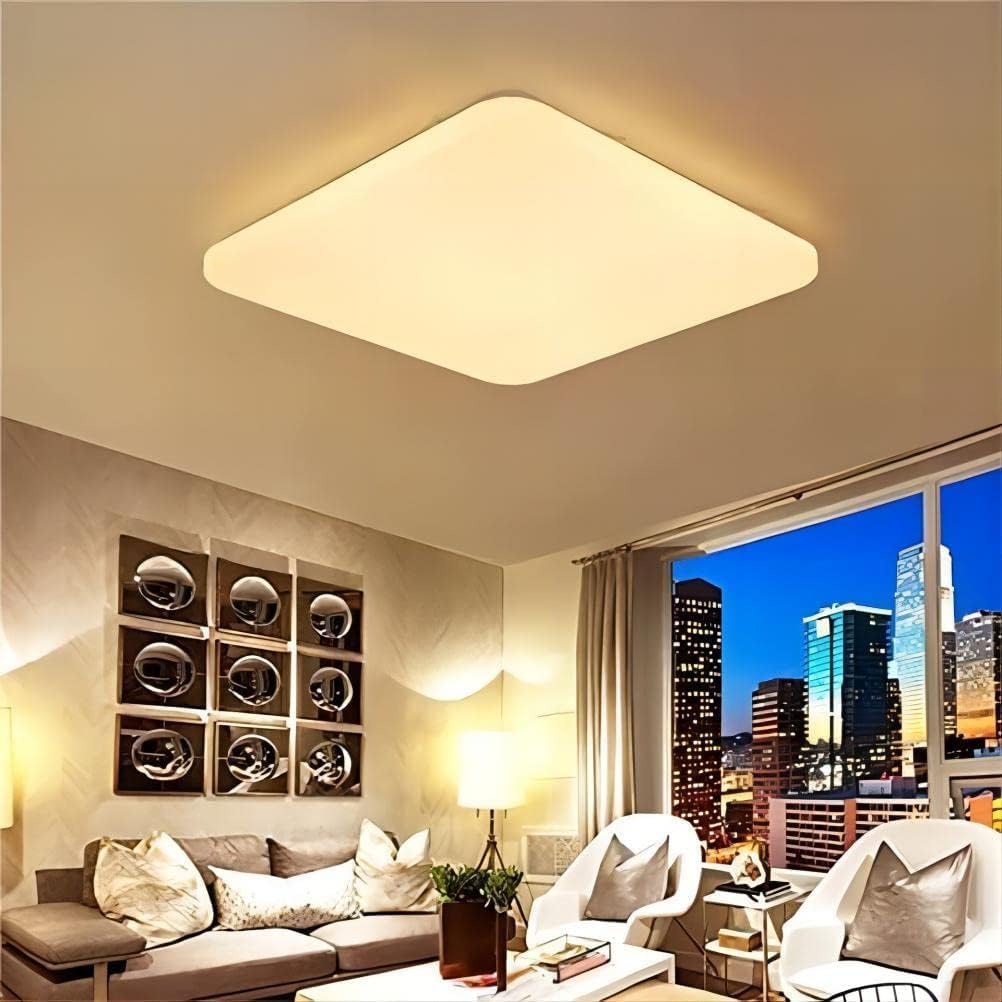 HUA QIANG WANG 3-Color Square LED Ceiling Light Fixture Modern Simple Full White Flush Mount Ceiling Lamp for Bedroom,Living Room,Dining Room