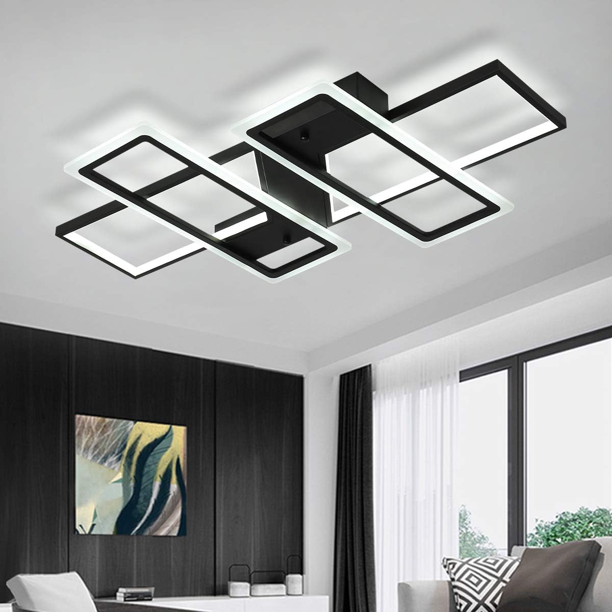 Jaycomey Dimmable Square LED Ceiling Lights, Ceiling Modern Light Acrylic Flush Mount Ceiling Lamps with Remote Control, 50W Black Ceiling Light Fixture for Living Dining Room Bedroom Kitchen