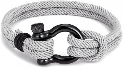 Goodern Mens Bracelet,Casual Sturdy Men's Handmade Milan Rope Braided Bracelet Horseshoe Buckle Stainless Steel Wristband Bracelet I Will Always Be with You Nautical Bracelet Great Gifts for Men-Black