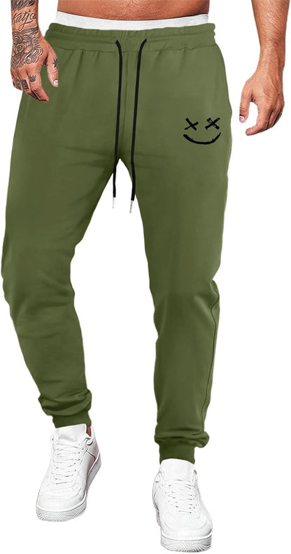 Men's Joggers Cotton Drawstring Outdoor Hiking Pants Casual Stretch Elastic Waist Track Pants Twill Jogging Sweatpants