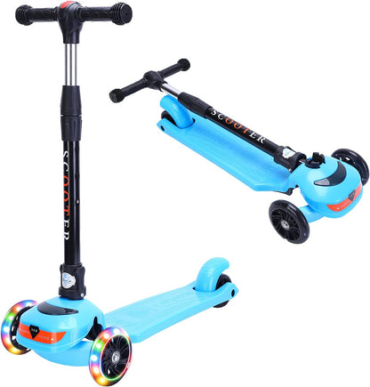 Beauenty 3 Wheel Kids Scooter, Flashing Wheels Scooter for Kids, 4 Height Adjustable Kids Toys for Age 3-13 Years Old Boys Girls, Easy Folding for Carrying Outdoor