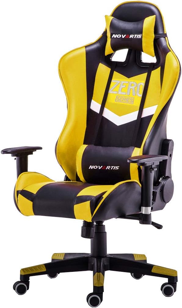 Adjustable Gaming Chair Galxy Design Adjustable Height/Back with Headrest and Backrest,Fixed Padded Arms, 170 Degree Reclining (Yellow & Black)