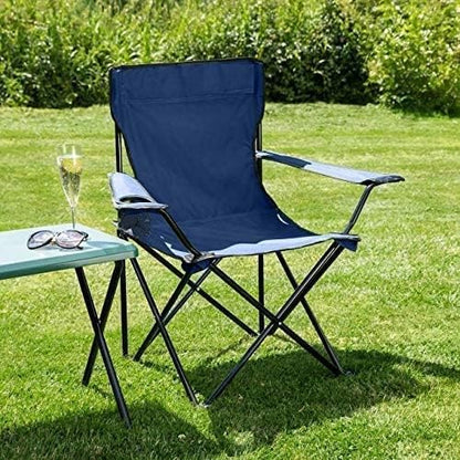 ECVV (2 Pcs) Portable Folding Beach Chair Multi-Purpose Camping Chair for Adult, Lightweight Patio Lawn Quad Chair for Outdoor Travel Picnic Hiking Supports110kgs Load With Carry Bag (Dark Blue)