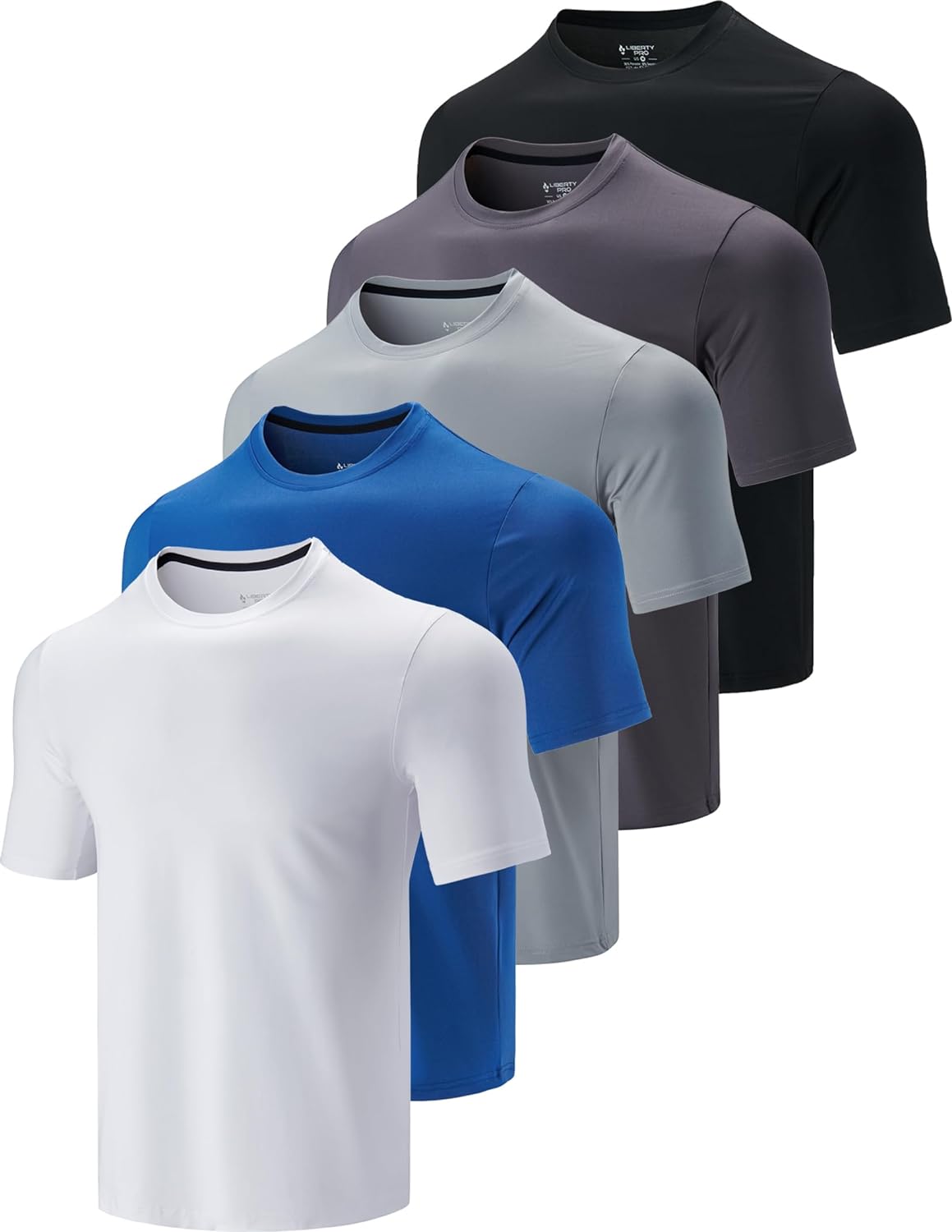 5 Pack Men’s Active Quick Dry Crew Neck T Shirts | Athletic Running Gym Workout Short Sleeve Tee Tops Bulk