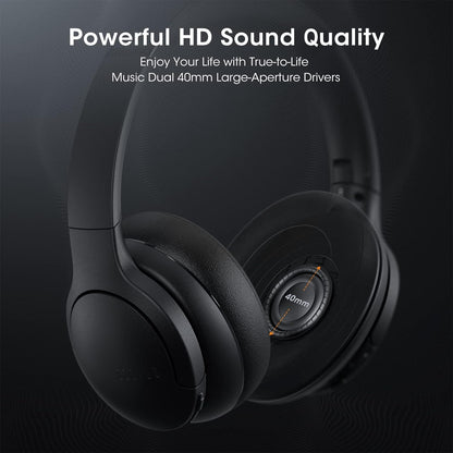 DOQAUS Bluetooth Headphones Over Ear, Bluetooth 5.3 Wireless Headphones, 90H Playtime, 3 EQ Modes, HiFi Stereo Headphones Wireless with Microphone, Soft Earpad Foldable Headphones for Phone/PC(Black)