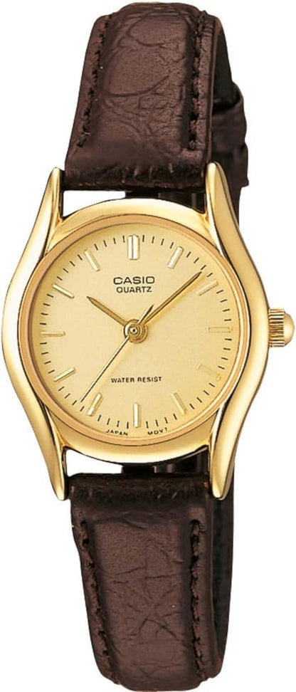 Casio Womens Quartz Watch, Analog Display and Leather Strap