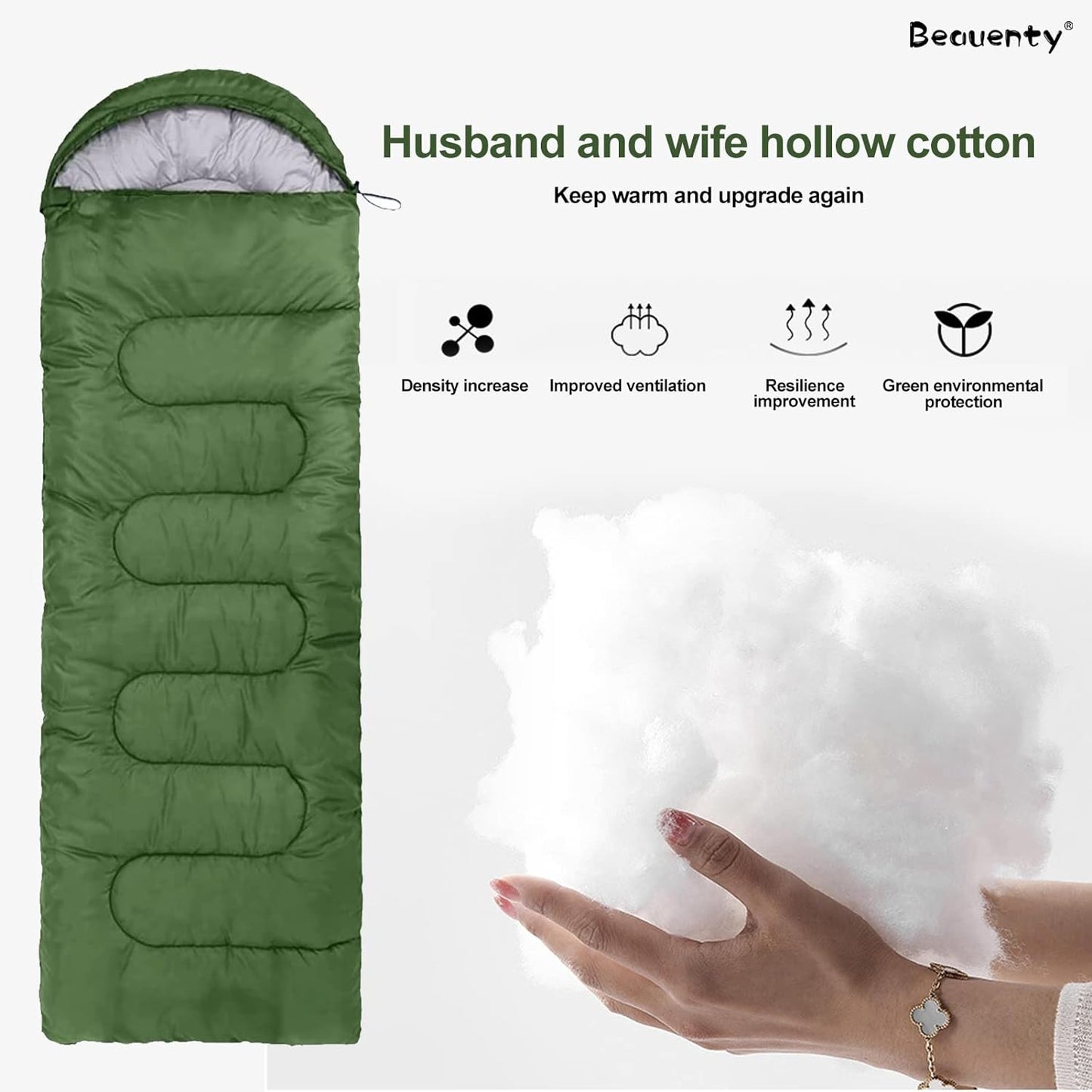 Beauenty 180CM bag length, cap is 30CM long Outdoor Camping Summer Camping Sleeping Bag Lunch 200g Envelope Hooded Sleeping Bag