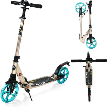 Beauenty 2 Wheels Scooter for Teens, Kick Scooter with Anti-shock Suspension and Adjustable Handlebar for Kids to Adults