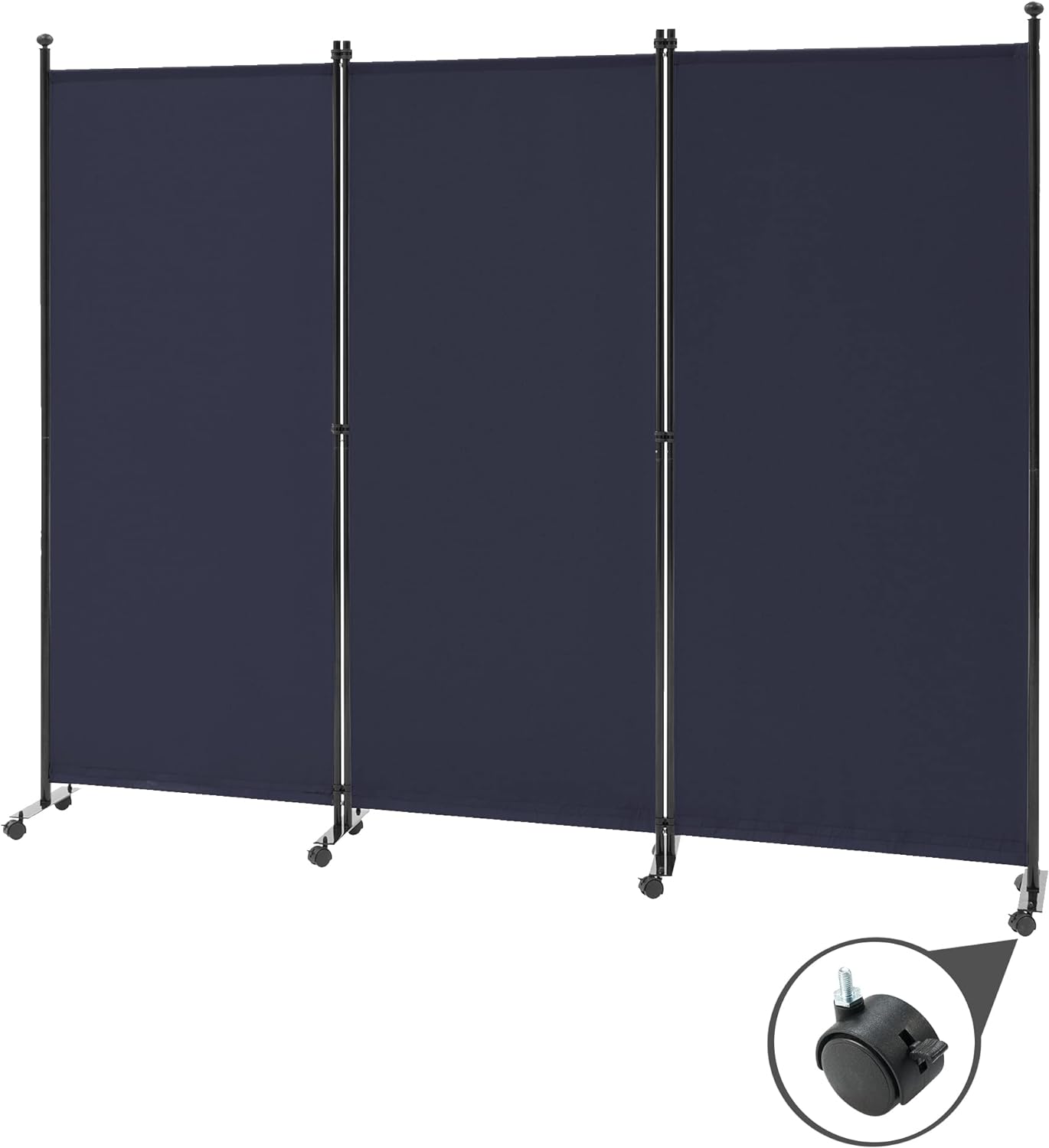 Spurgehom 3 Panel Rolling Room Divider, Folding Partition Privacy Screens, Freestanding Fabric Room Panel, Portable Folding Wall Divider for Office, Room,Restaurant, Hospital (Beige)