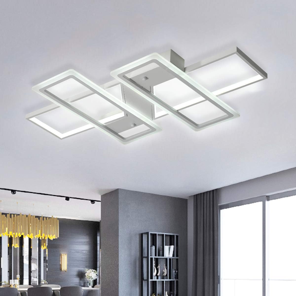 Jaycomey Dimmable Square LED Ceiling Lights, Ceiling Modern Light Acrylic Flush Mount Ceiling Lamps with Remote Control, 50W Black Ceiling Light Fixture for Living Dining Room Bedroom Kitchen