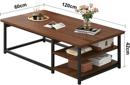 Occuwzz Coffee Table,Modern Square 2 Tier Sofa Side Table,Wood Tabletop Frame Table with Open Storage Shelf,Space Saving Center Table For Home, Living Room,120 * 60 * 40cm