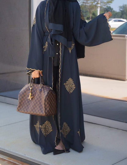 Nukhbaa Womens Abaya Made With Fine Fabric, Comes With Matching Hijab AJ1007A