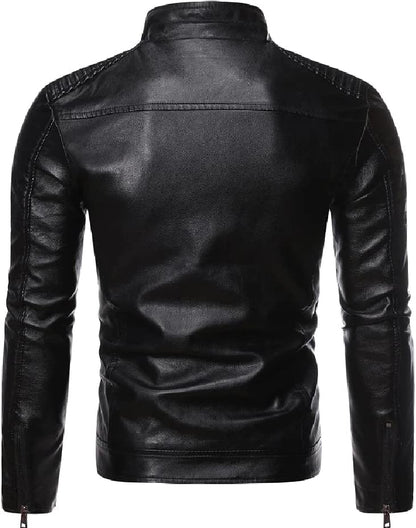 Men's Polyurethan Leather Jacket PU Faux Leather Jacket Casual Zip Up Biker Outwear Leather Jackets Motorcycle Jacket Warm Casual Coat for Autumn & Winter