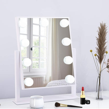 BWLLNI Lighted Makeup Mirror Hollywood Mirror Vanity Mirror with Lights, Touch Control Design 3 Colors Dimable LED Bulbs, Detachable 10X Magnification, 360°Rotation, White.