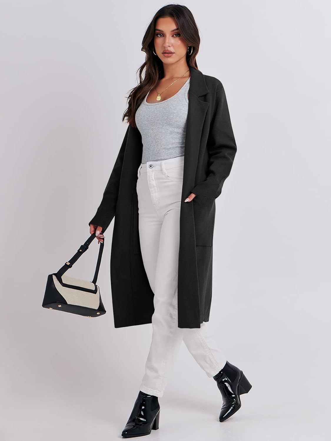 ANRABESS Cardigan for Women Oversized Open Front Sweater Coat Long Sleeve Lapel Blazer Jacket Fall Outwear Coatigan