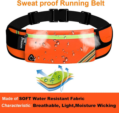 AIKENDO Running Pouch Belt Waist Pack Bag,Workout Fanny Pack,Bounce Free Jogging Pocket Belt–Travelling Money Cell Phone Holder for Running Accessories, Blue, One Size