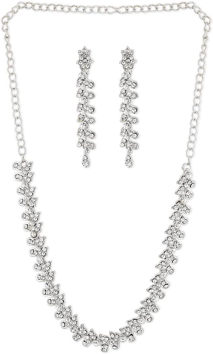 Zaveri Pearls Twinkling Leaf Twigs Austrain Diamnond Necklace Set