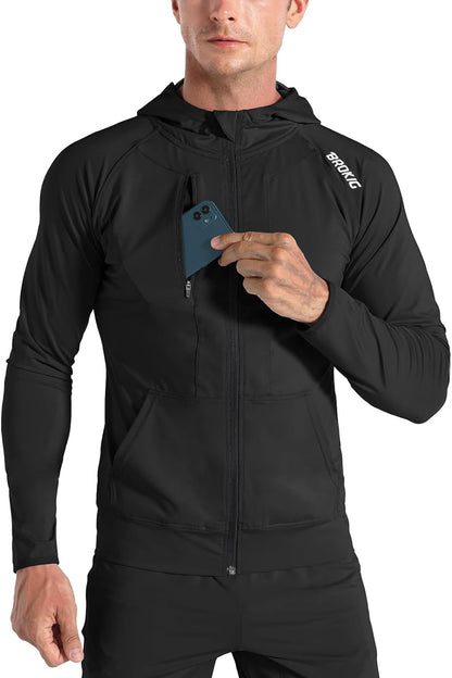 BROKIG Mens Zip Hoodies,Lightweight Gym Sports Sweatshirts Running Track Training Jackets with Pockets