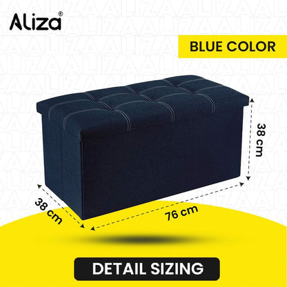 Ottoman Storage Box - Large Foldable Storage 76W x 38D x 38H - Great Toy Storage Box with Lid for Bedroom, Living Room & Foot stool - Blue Ottoman Box by Aliza