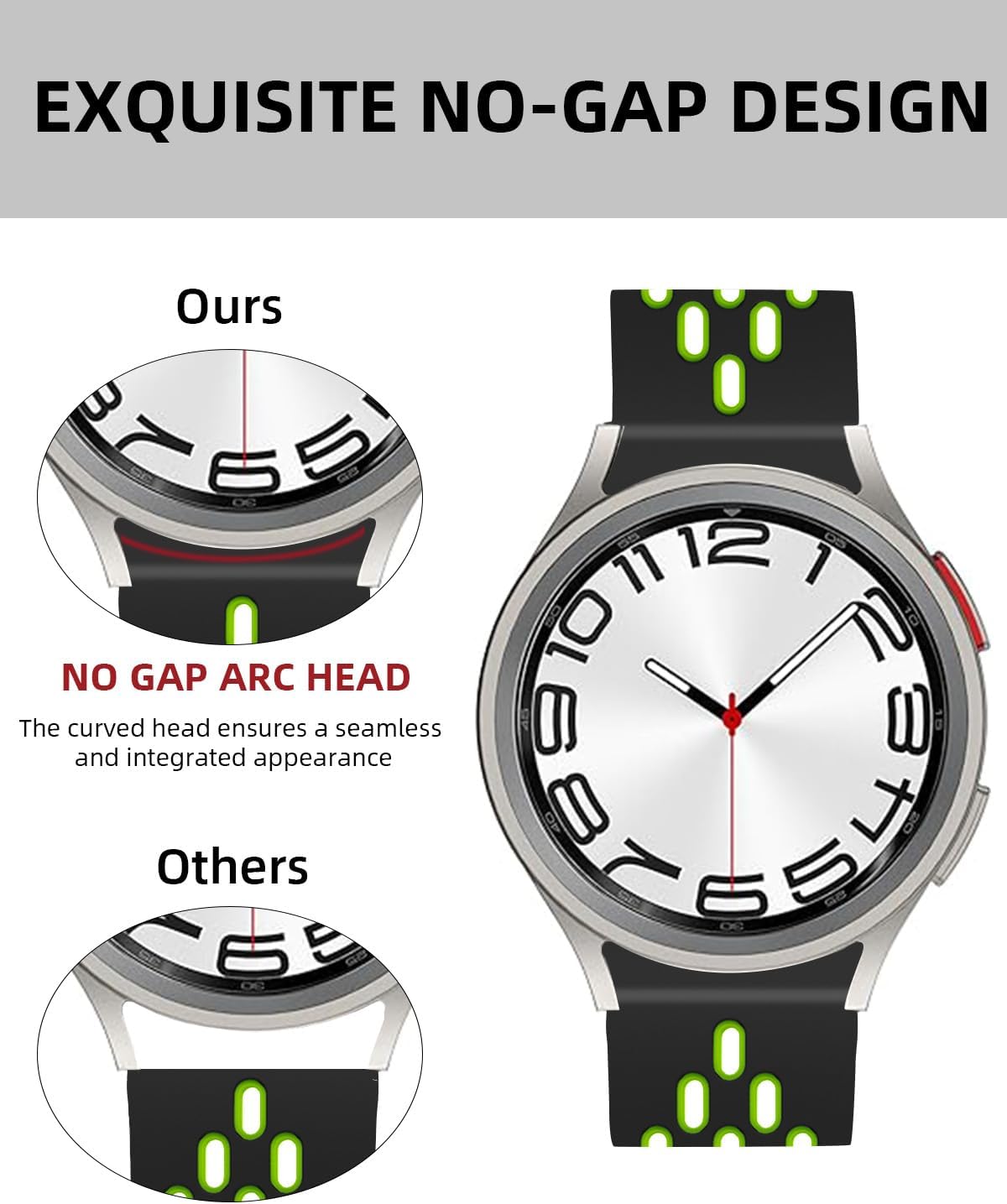 MAKCPOIMER No Gap Watch Band for Samsung Galaxy Watch 6 40mm 44mm/Watch 6 Classic 43mm 47mm/Watch 5 Pro 45mm/Watch 4 Classic 42mm 46mm/Watch 5/4 40mm 44mm, 20mm Breathable Silicone Sport Bands