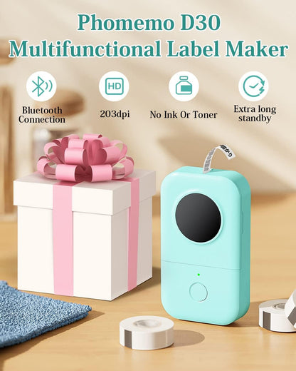 Phomemo Label Maker Machine with Tape-Phomemo D30 Bluetooth Mini Portable Lable Printer,Labeler for Office Home Organization,for Android iOS,Gift for Men,Woman,Cute School Supplies,USB Rechargeable