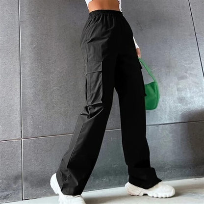 Women's Cargo Pants Classics Cargo Pants Straight Elastic Waist Capri Pants Streatwear with Flap Pockets