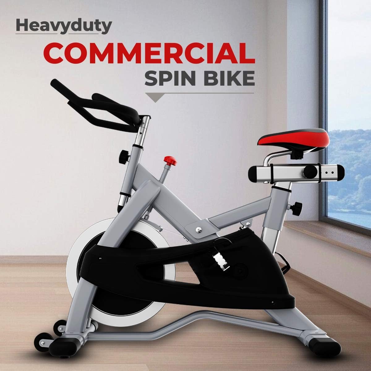 Sparnod Fitness SSB Series Spin Bike Exercise Cycle for Home Gym (Free Installation Service) with Heavy Duty Spinning Flywheel for Natural Road Bicycle Feel - Indoor Stationary Cycling Machine