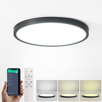 Dimmable LED Flush Mount Ceiling Light, 28W 3220LM 30x2CM Wireless APP Remote Control Smart Lights for Home, Modern Ultrathin Warm White 3 Color in One LED Flush Mount Smart LED Ceiling Light, Black