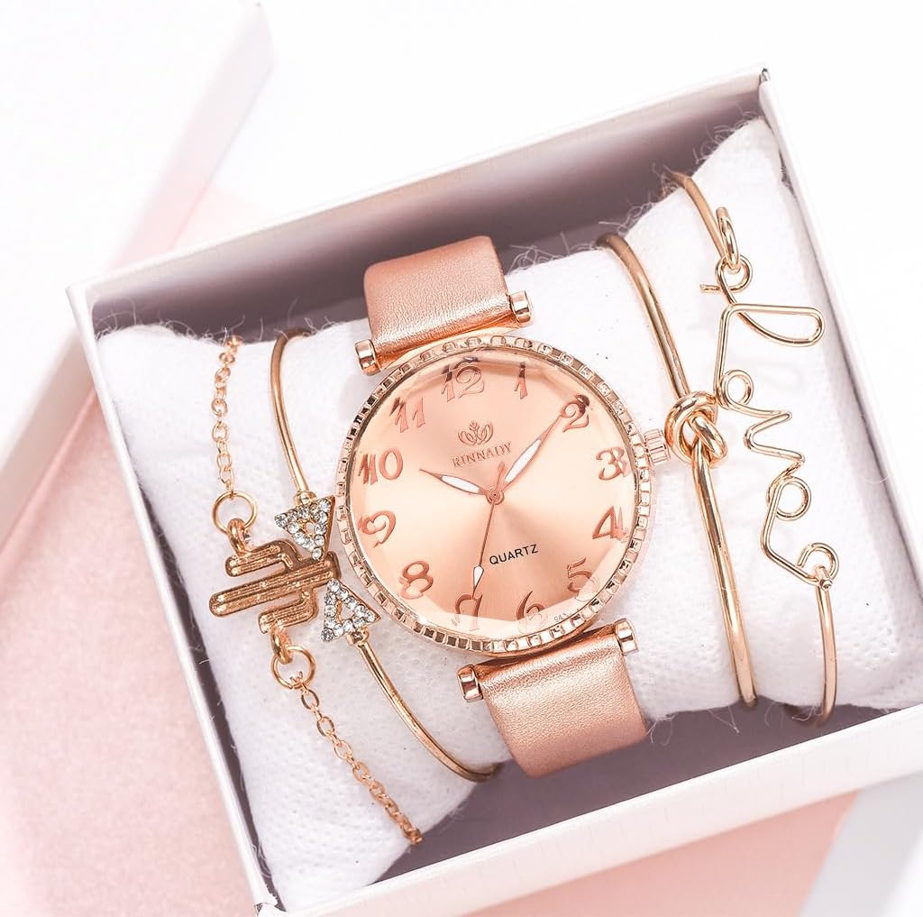 Luxury Womens Watch with Bracelet Gifts Set Rose Gold for Lady Female Elegant Wrist Watches Ladies Stylish Bracelet Watches